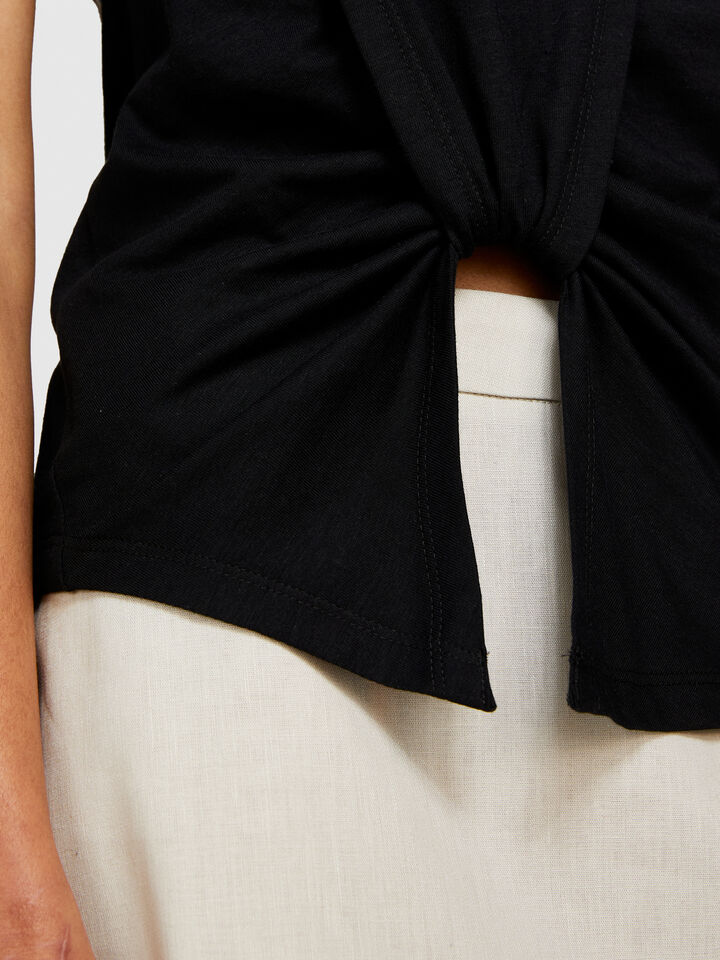 T-shirt with knot - women's short sleeve t-shirts - Black | Sisley image number 5